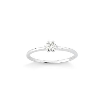 Anel Solitário com 25 Pontos de Diamantes em Ouro Branco 18k