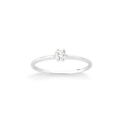 Anel Solitário com 20 Pontos de Diamantes em Ouro Branco 18k