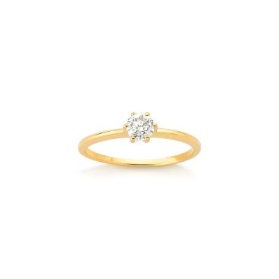 Anel Solitário com 25 Pontos de Diamantes em Ouro Amarelo 18k