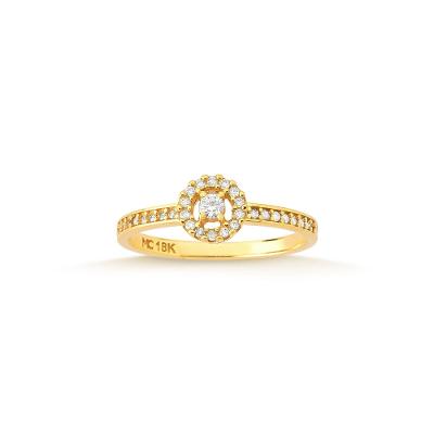 Anel Solitário com 20 Pontos de Diamantes em Ouro Amarelo 18k