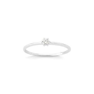 Anel Solitário com 10 Pontos de Diamantes em Ouro Branco 18k
