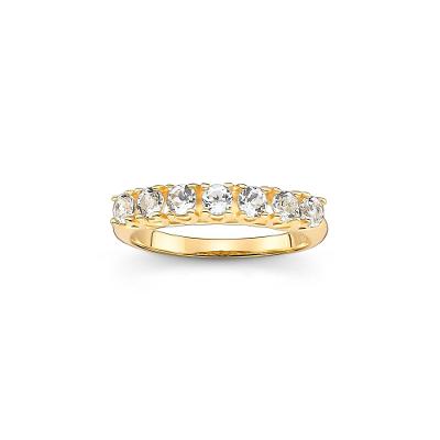 Anel Meia Aliança com Topázio Incolor em Prata 925 com Banho de Ouro Amarelo 18k