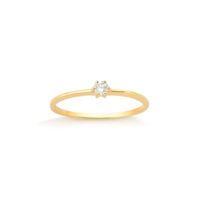 Anel Solitário com 10 Pontos de Diamantes em Ouro Amarelo 18k