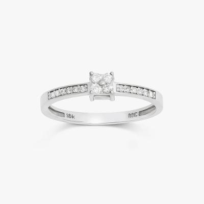 Anel Solitário com 14 Pontos de Diamantes em Ouro Branco 18k