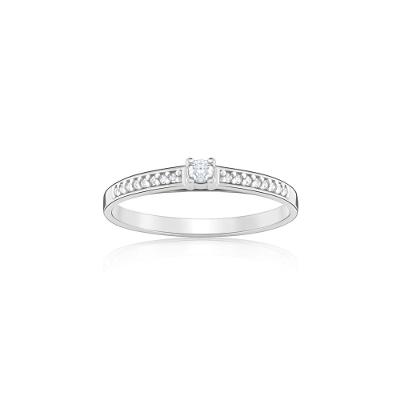 Anel Solitário com 13 Pontos de Diamantes em Ouro Branco 18k