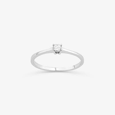 Anel Solitário com 15 Pontos de Diamantes em Ouro Branco 18k