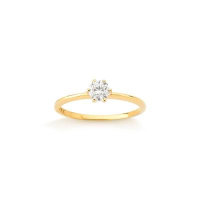 Anel Solitário com 30 Pontos de Diamantes em Ouro Amarelo 18k