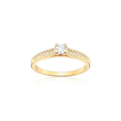 Anel Solitário com 23 Pontos de Diamantes em Ouro Amarelo 18k