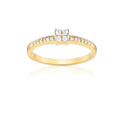 Anel Solitário com 14 Pontos de Diamantes em Ouro Amarelo 18k