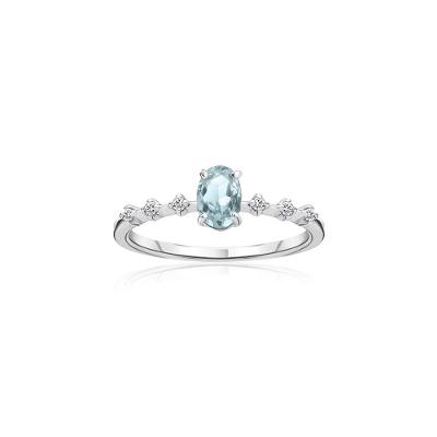 Anel Solitário Gota com Água Marinha e Diamantes em Ouro Branco 18k