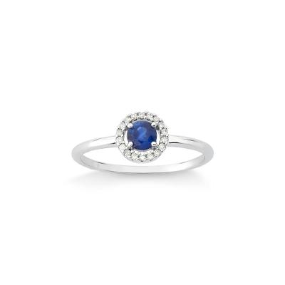 Anel em Ouro Branco com Safira Azul