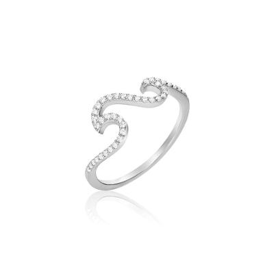 Anel Ondas com Zircônia em Prata 925