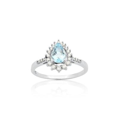 Anel em Gota com Água Marinha em Ouro Branco 18k