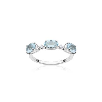 Anel em Ouro Branco com Diamante, Água Marinha