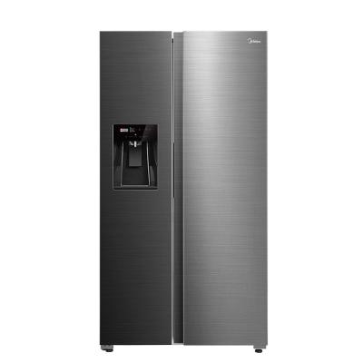Geladeira Side by Side 570L Dispenser Água e Gelo Inverter cor Inox Midea