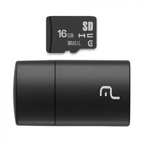 Kit 2 em 1 Leitor USB + Cartão De Memória Micro SD Classe 4 16GB Preto Multilaser - MC172