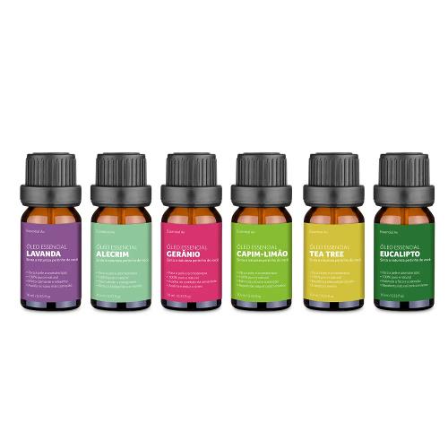 KIT Com 6 Óleos Essenciais Lavanda Alecrim Gerânio Capim Limão Tea Tree e Eucalipto Multilaser Saude