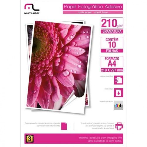 Papel Fotográfico Adesivo 210G/M2 A4 com 10 Folhas Multilaser