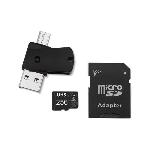 Kit 4 em 1 Cartão de Memória 256GB Ultra High Speed-I U3 + Adptador USB/OTG Tipo C + Adaptador SD - MC154