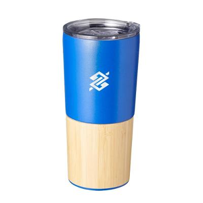 Copo Térmico 600ml em Inox com Detalhe em Bambu e Tampa Acrilíca - Azul