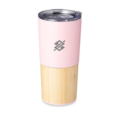 Copo Térmico 600ml em Inox com Detalhe em Bambu e Tampa Acrilíca -  Rosa