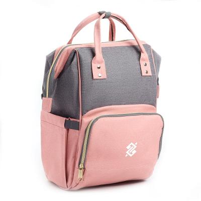 Mochila Funcional em Poliéster com Compartimentos Internos - Rosa e Cinza