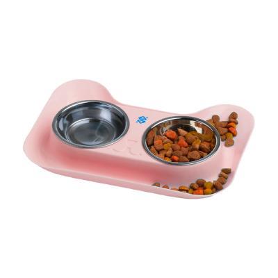 Tigela Dupla para Animais de Estimação - Rosa
