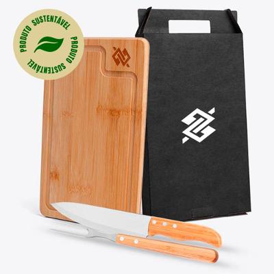 Kit para churrasco com tábua em Bambu faca 8"e garfo em inox Texas
