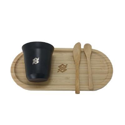 Kit Café - Bandeja em Bambu e Copo Inox - Preto