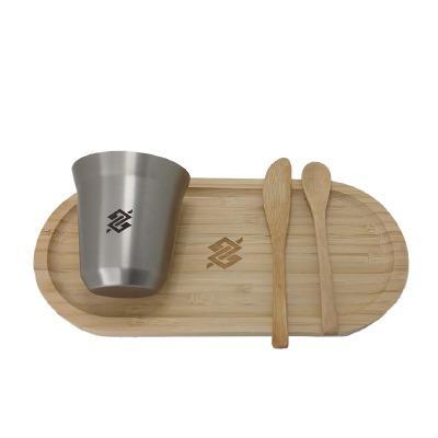 Kit Café - Bandeja em Bambu e Copo Inox - Prata