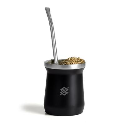 Kit Cuia Térmica Em Aço Inox Com Bomba - Preto 300ML