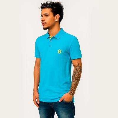 Camiseta Polo Pique Bordada Premium Masculina Azul