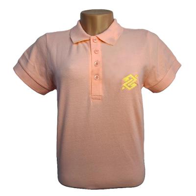 Camiseta Polo Pique Bordada Premium Feminina Rosa Slim