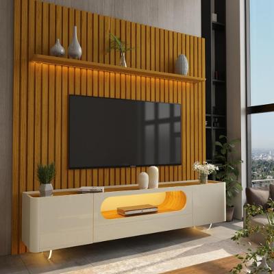 Rack com Painel para TV de Até 85 Polegadas 2 Portas 1 Gaveta LED Com Pés de Vidro Nobre Gelius