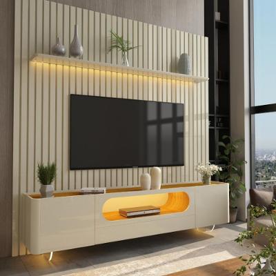 Rack com Painel para TV de Até 85 Polegadas 2 Portas 1 Gaveta LED Com Pés de Vidro Nobre Gelius