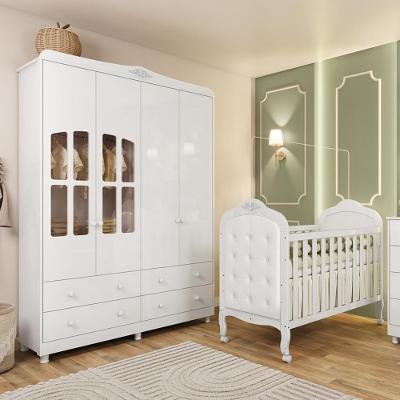 Quarto de Bebê Completo Berço Mini Cama Capitonê e Guarda-Roupa 100 MDF com Janela Elô New Móveis Peroba