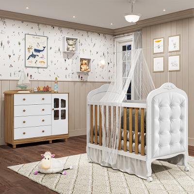 Quarto de Bebê Berço Mini Cama com Capitonê MDF Cômoda Elô New Móveis Peroba