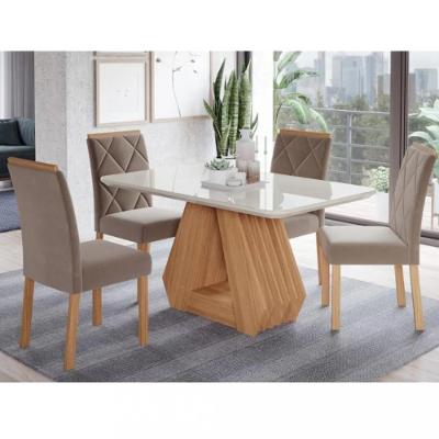 Conjunto Sala de Jantar Mesa Ágata  130cm 4 cadeiras Fernanda Cimol