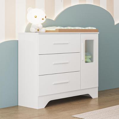 Cômoda Infantil Com Janela 1 Portas 3 Gavetas Popy Retro Peroba
