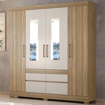 Guarda Roupa Casal com Espelho e Pés 4 Portas 4 Gavetas Bilbão Demobile