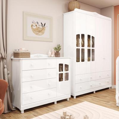 Quarto Infantil com Guarda Roupa e Cômoda com Janelas 100 MDF Elô New Móveis Peroba