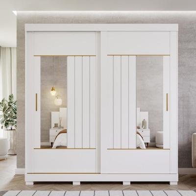 Guarda Roupa Casal com Espelho e Pés 2 Portas de Correr 100 MDF Ayla Panan