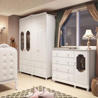 Quarto de Bebê com Guarda Roupa e Cômoda 100 MDF Elô New Noah Móveis Peroba