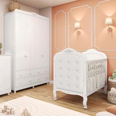 Quarto de Bebê Completo com Berço Mini Cama  com Capitonê e Guarda-Roupa 100 MDF Elô New Móveis Peroba