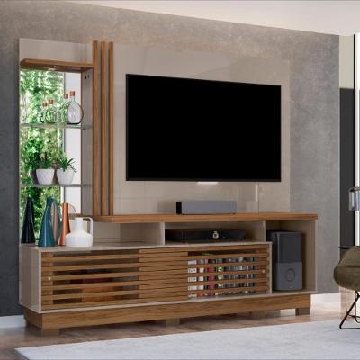 Estante Home para TV até 60 Polegadas com LED Espelho e Prateleira de Vidro 2 Portas de Correr com Pés Frizz Plus Madetec