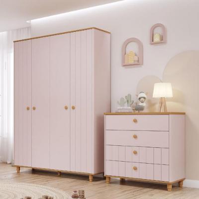 Quarto de Infantil Completo Guarda Roupa 4 Portas e Cômoda 4 Gavetas 100 MDF Lívia Permobili
