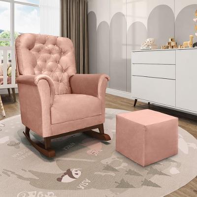 Poltrona de Amamentação Agatha Canoa com Puff Veludo Phoenix Baby