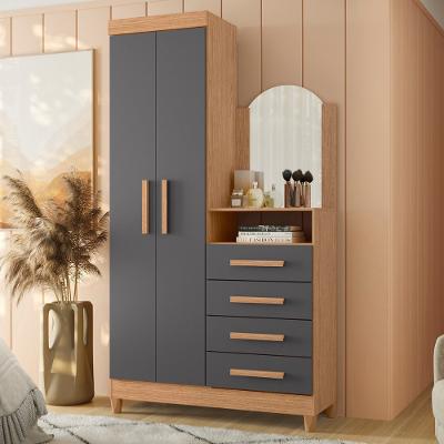 Guarda Roupa Solteiro 2 Portas com Cômoda 3 Gavetas com Pés e Espelho New Capri Albatroz