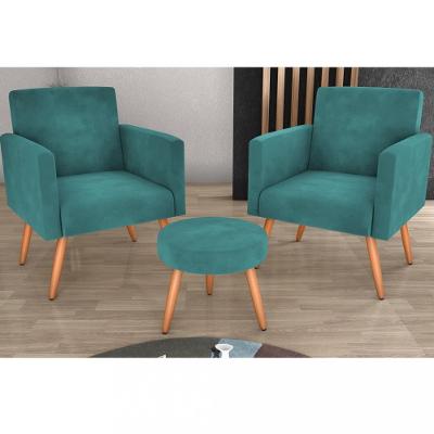 Conjunto 2 Poltronas com Puff Veludo MX Dallas Matrix
