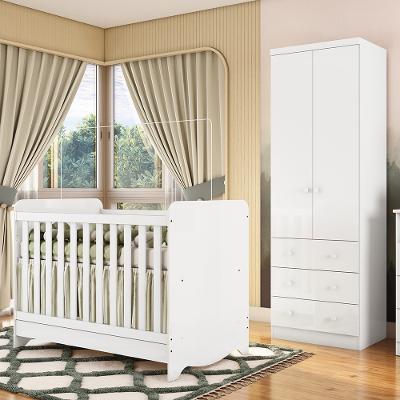 Quarto de Bebê com Berço Minicama Ben e Guarda Roupa Smim New 100 MDF Móveis Peroba